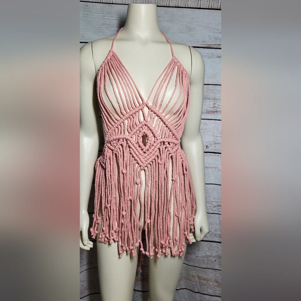 Gorgeous salmon pink macrame beach cover-up/festival dress